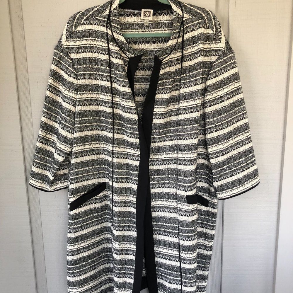 Anne Klein Long Cardigan Black/White XL